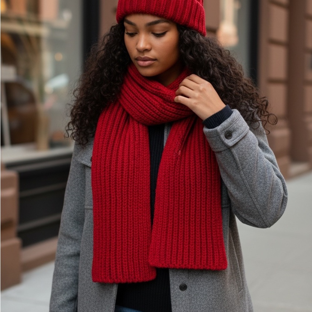 Quality Red Knit Hat & Scarf Combo